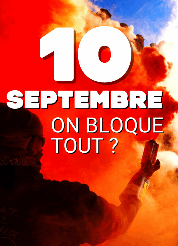 Un homme tient une lacrymo rouge sur fond de ciel bleu.